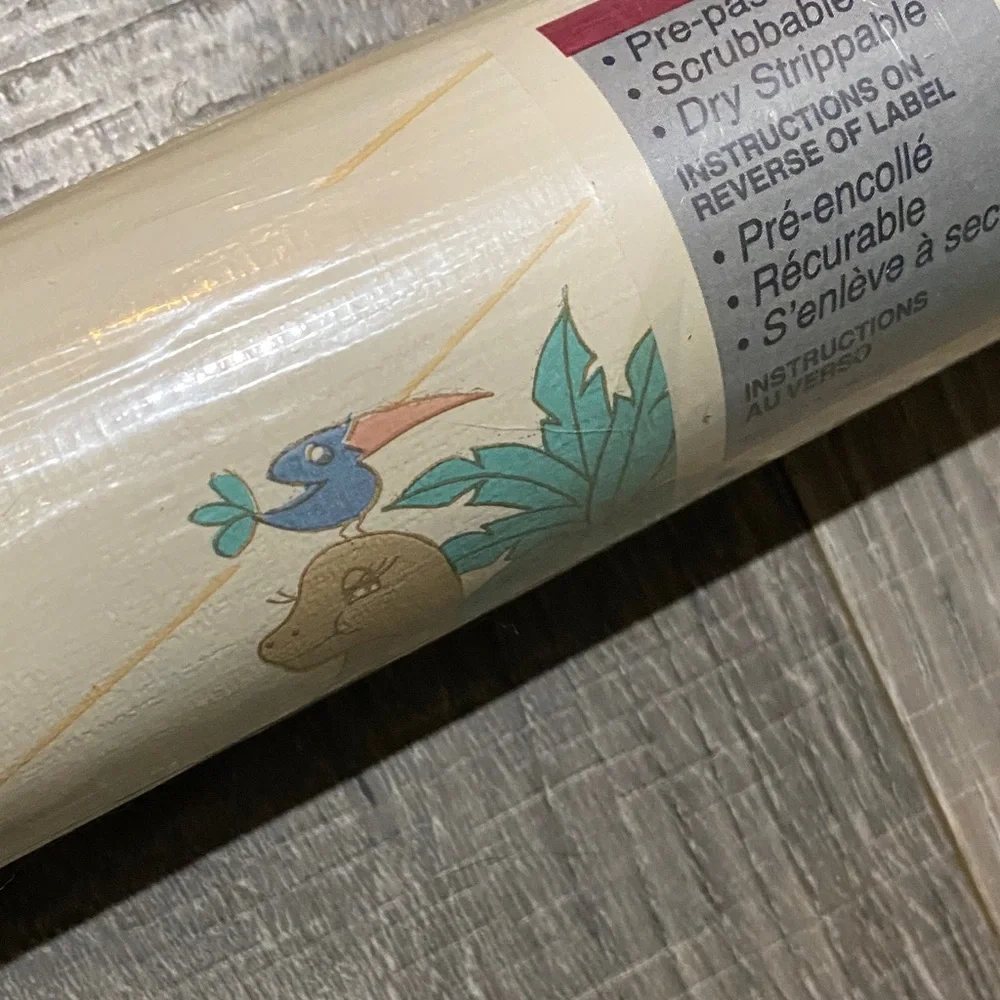 Vintage Beige Dinosaur Tropical Palm Wallpaper Roll